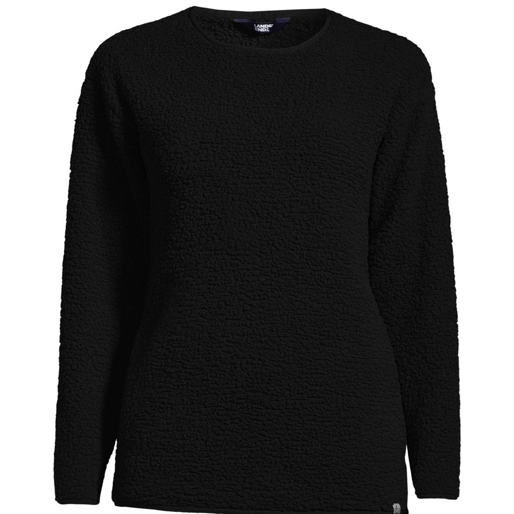 NWT Sherpa Black Crew Sweatshirt Lands’ End